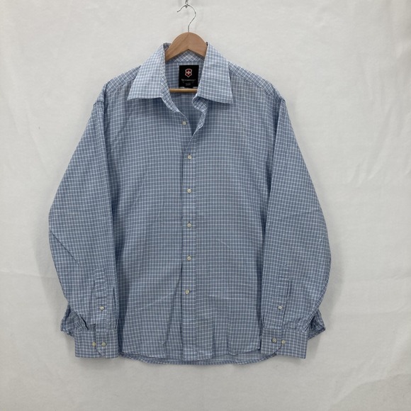Victorinox Shirt Mens XL Blue White Check Long Sleeve Button Up Swiss Army - Picture 1 of 13